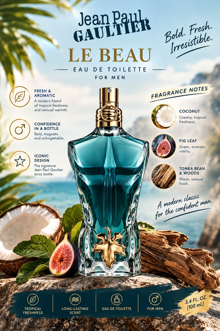 Jean Paul Gaultier Beau Le Parfum Intense for Men, 4.2 oz Eau de Parfum